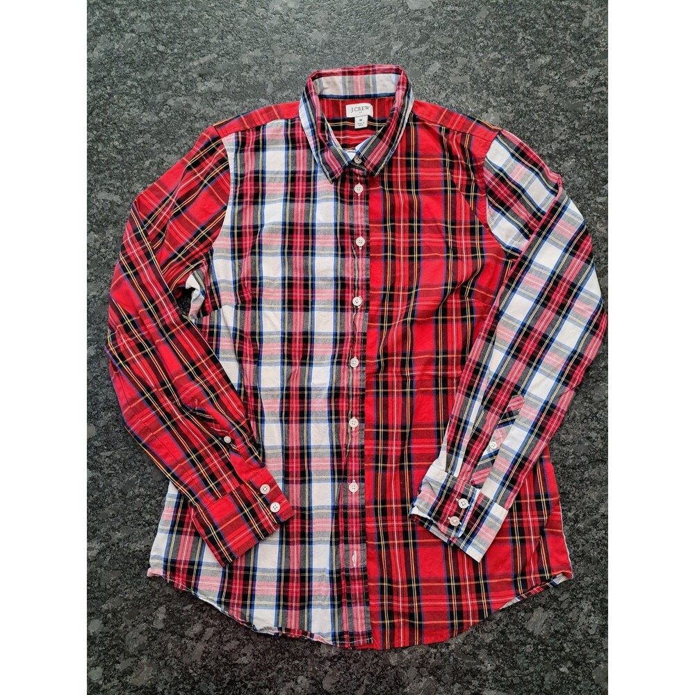 J Crew Factory Women's Size M Cotton Button Up Shirt Mixed Tartan Plaid